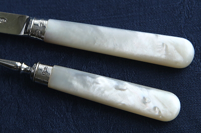 スターリングシルバー　ティーナイフアンドフォーク　マザーオブパール　イギリス　アンティークストリュフ