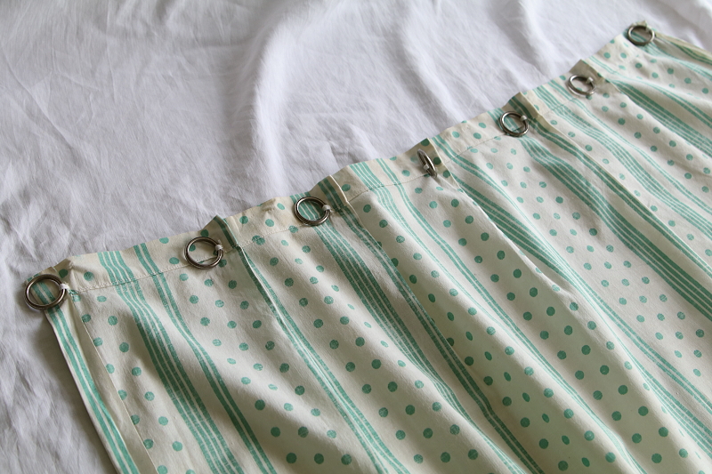 グリーンドット&ストライプカーテン　フランス アンティークストリュフ