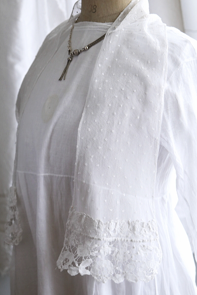 花のボビンレースチュールスカーフ　イギリス　アンティークストリュフ