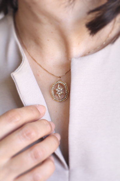 オールドマインカットダイヤモンド　パール　星のペンダント アンティークストリュフ