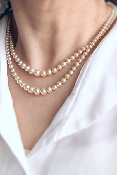 ダブルストランド　グラスパールネックレス　ヨーロッパ　アンティークストリュフ