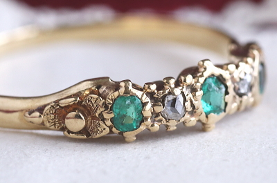 エメラルド&ダイヤモンドリング　ヴィクトリアン　ジョージアンリング　指輪　アンティークジュエリー　イギリス　アンティークストリュフ 20251212