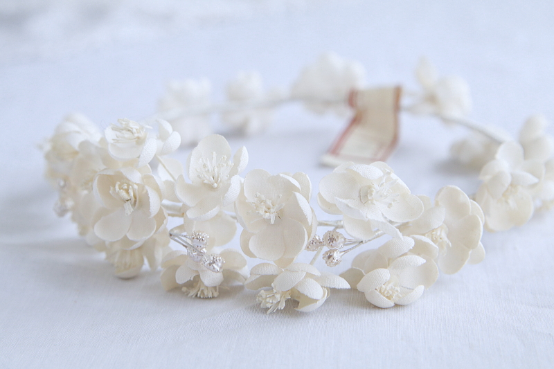 布花のティアラ　ウエディング　フランス　アンティークストリュフ