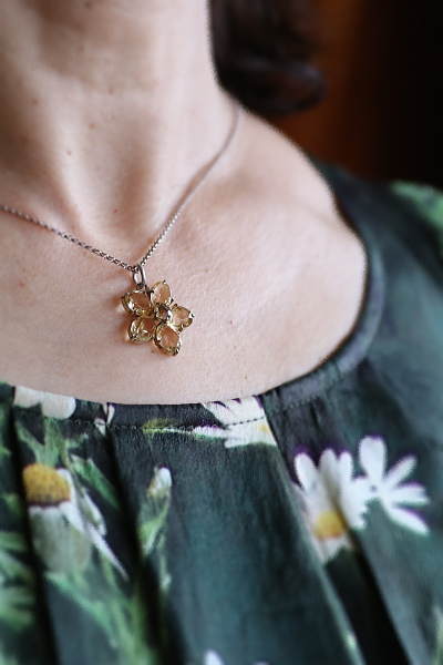 シトリンフラワーペンダント　ネックレス　ヨーロッパ　アンティークストリュフ