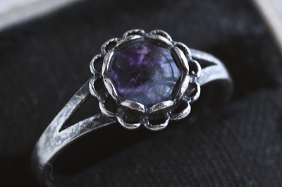 ブルージョンシルバーリング　blue john castleton ヴィンテージジュエリー　アンティークストリュフ
