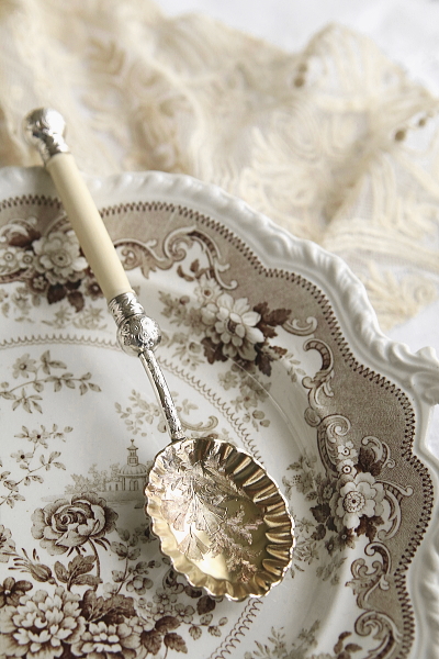 アイボリーハンドルのサービングスプーン　ヴィクトリアン　イギリス　アンティークストリュフ 20260203