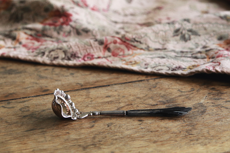 ウッドハンドルシルバースモールレードル　Cohr　デンマーク　アンティークストリュフ