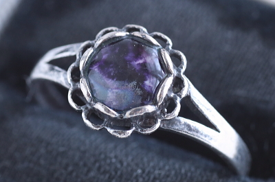 ブルージョンシルバーリング　blue john castleton ヴィンテージジュエリー　アンティークストリュフ