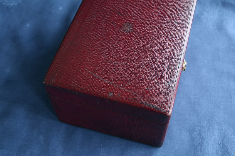 バーガンディレザージュエリーボックス　イギリス アンティークストリュフ