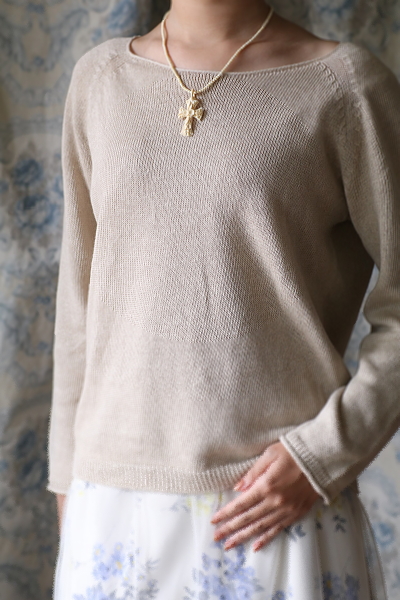 アイボリーフラワークロスペンダント　花十字　フランス アンティークストリュフ