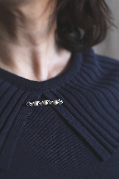 パールとマーカサイトのバーブローチ　ヨーロッパ アンティークストリュフ