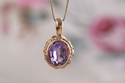 オーバルアメシストゴールドペンダント　ヴィンテージネックレス　イギリス　アンティークストリュフ