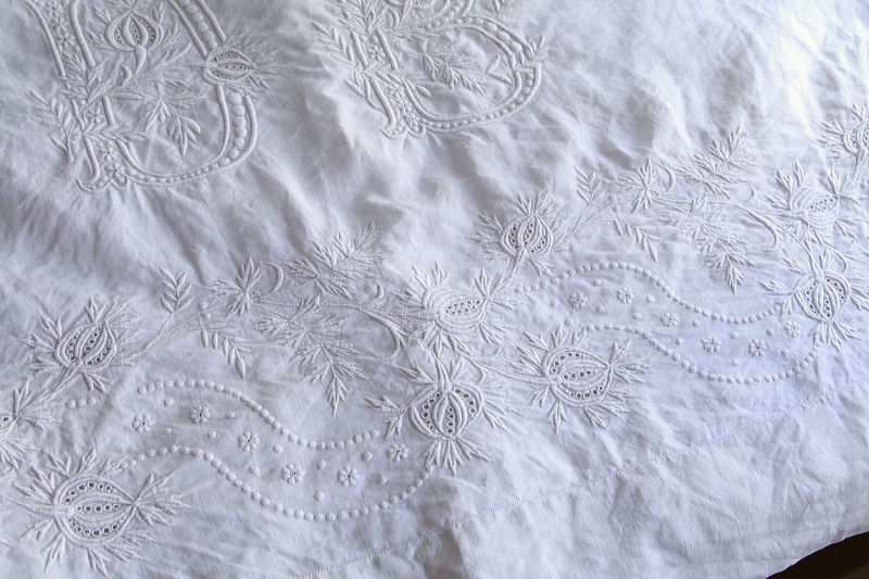 エンブロイダリー　ファインリネンシーツ　フランス　アンティークストリュフ