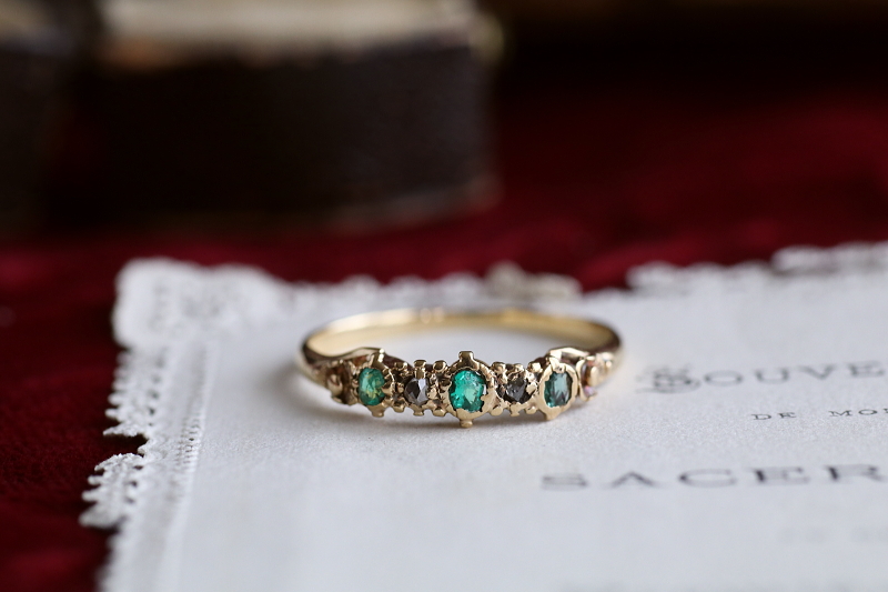 エメラルド&ダイヤモンドリング　ヴィクトリアン　ジョージアンリング　指輪　アンティークジュエリー　イギリス　アンティークストリュフ 20251212