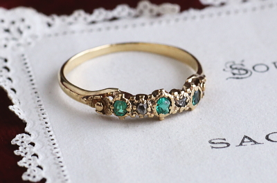 エメラルド&ダイヤモンドリング　ヴィクトリアン　ジョージアンリング　指輪　アンティークジュエリー　イギリス　アンティークストリュフ 20251212