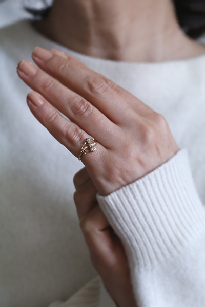 アンティークハーフパールリング　フランス　ヴィンテージジュエリー　アールヌーボー